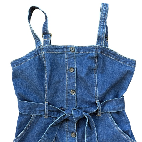 SO Denim Button-Down Belted Sleeveless Mini Dress Size L - Picture 3 of 11